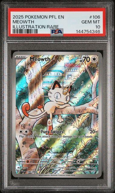 2025 POKEMON PFL EN-PHANTASMAL FLAMES 106 MEOWTH ILLUSTRATION RARE PSA 10