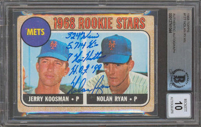 Mets Nolan Ryan "Stat" Signed 1968 Topps #177 Rookie Card Auto Grade 10 BAS Slab