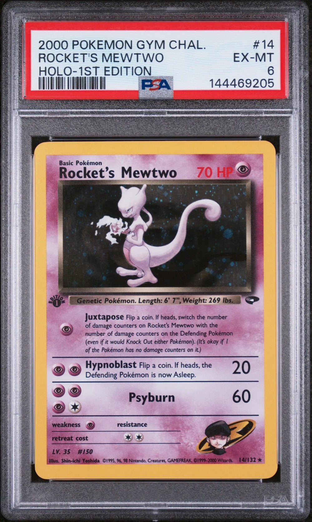 2000 Pokemon Gym Challenge Rocket's Mewtwo Holo-1st Edition PSA 6 14/132
