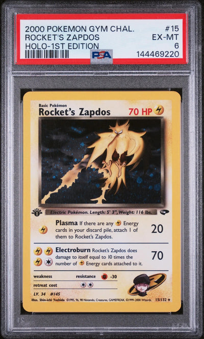 2000 Pokemon Gym Challenge Rocket's Zapdos Holo-1st Edition PSA 6 15/132