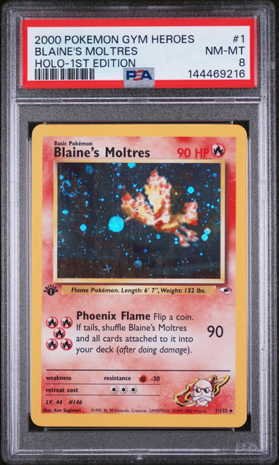 2000 Pokemon Gym Heroes Blaine's Moltres Holo-1st Edition PSA 8 1/132