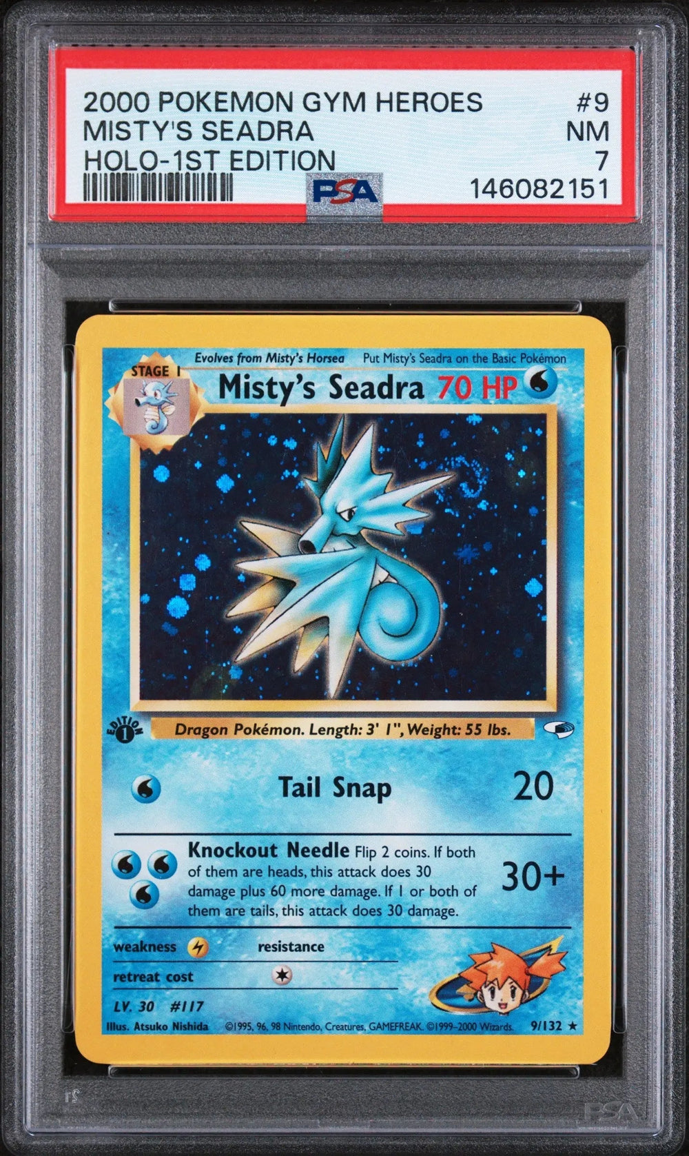 2000 Pokemon Gym Heroes Misty's Seadra Holo-1st Edition PSA 7 9/132