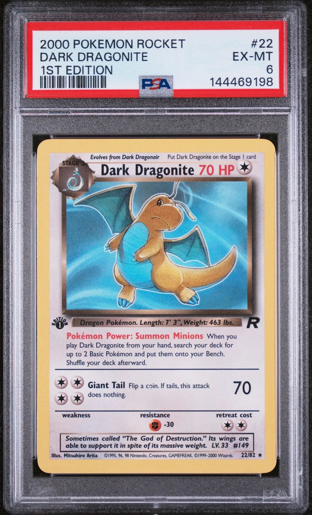 2000 Pokemon Rocket Dark Dragonite 1st Edition PSA 6 22/82
