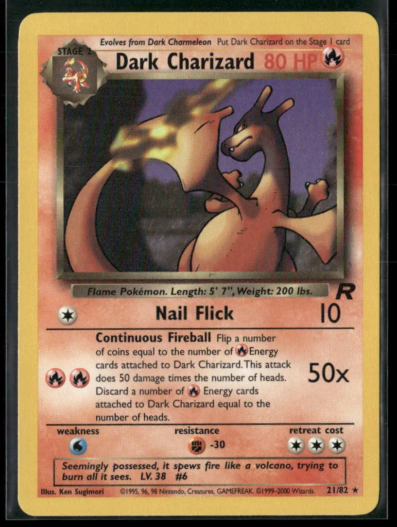 2000 Pokemon Team Rocket Rare Unlimited Dark Charizard 21/82