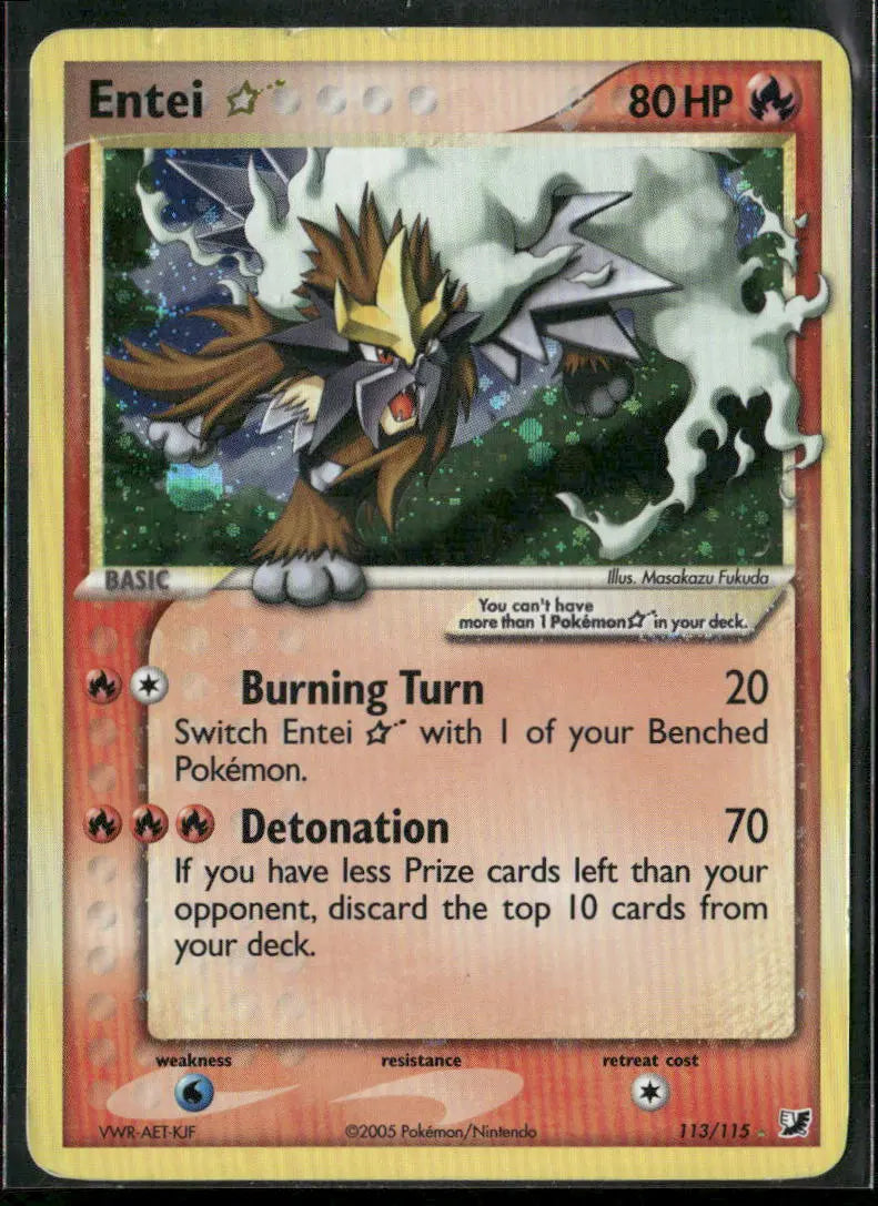 2005 Pokemon EX Unseen Forces Ultra Rare Entei Gold Star 113/115