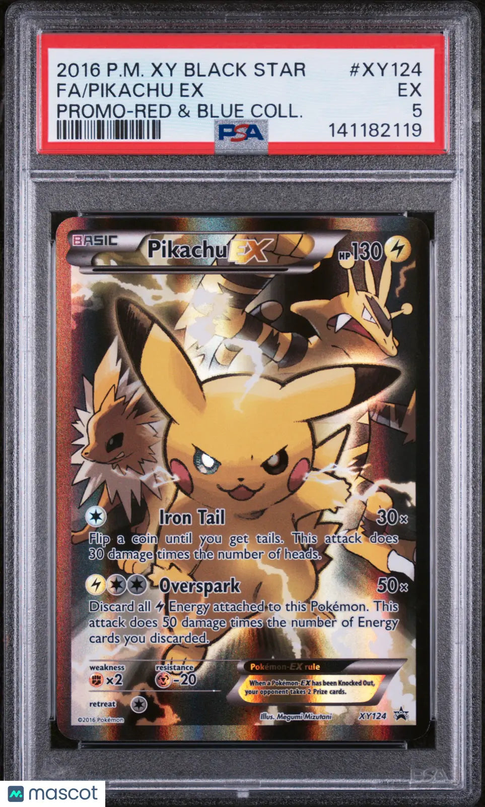 2016 Pokemon XY Black Star Promo Pikachu EX Promo-Red Blue Coll. Fa PSA 5 #XY124