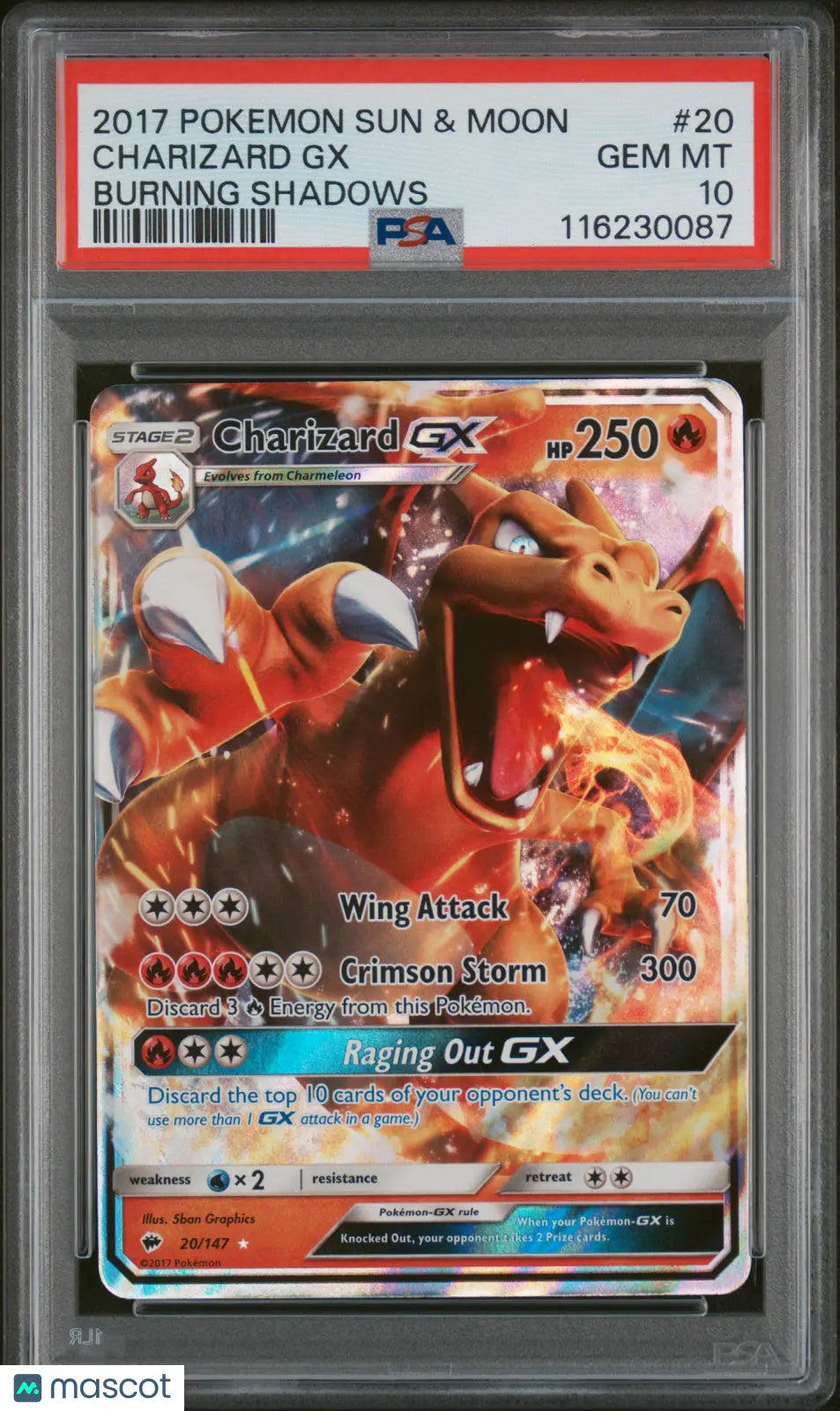 2017 Pokemon Burning Shadows Ultra Rare Charizard GX 20/147 PSA 10