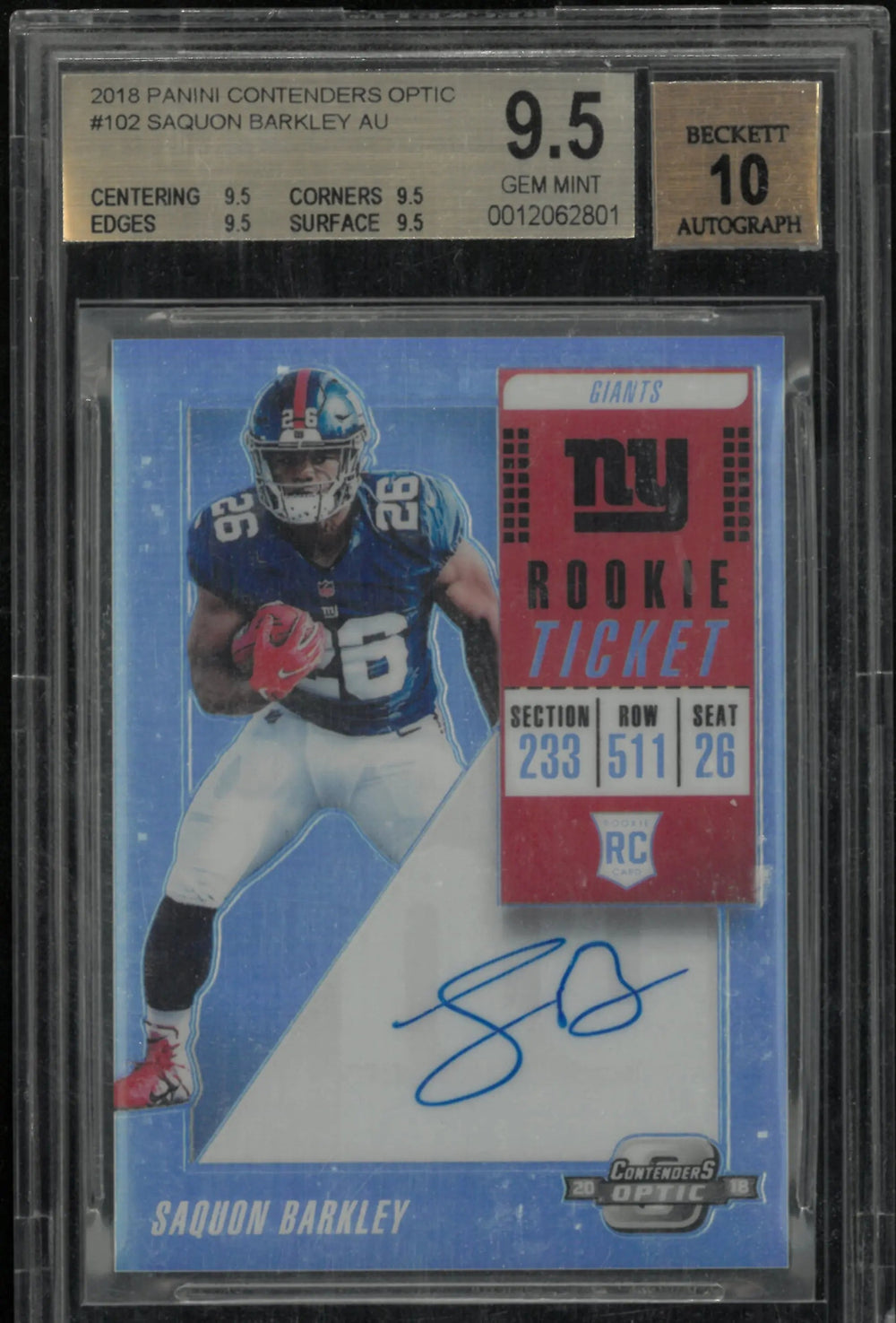 2018 Panini Contenders Optic Saquon Barkley RC Rookie Ticket Auto BGS 9.5