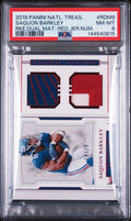 2018 Panini National Treasures Red Rookie Dual Material Saquon Barkley /26 PSA 8