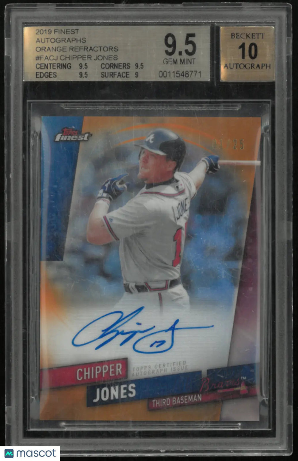 2019 Topps Finest Auto Orange Refractor Chipper Jones BGS 9.5 /25
