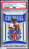 2019 National Treasures Colossal Materials Lamar Jackson NFL Shield 1/1 PSA 7