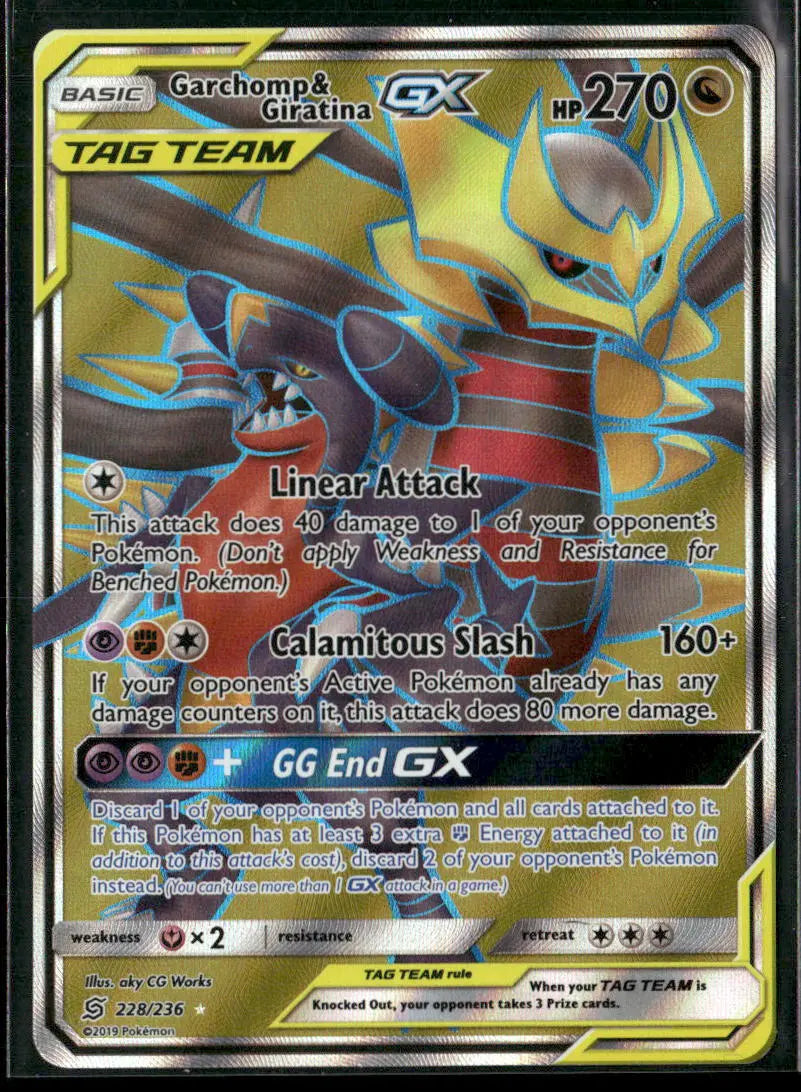 2019 Pokemon Unified Minds Ultra Rare Full Art Garchomp & Giratina GX 228/236