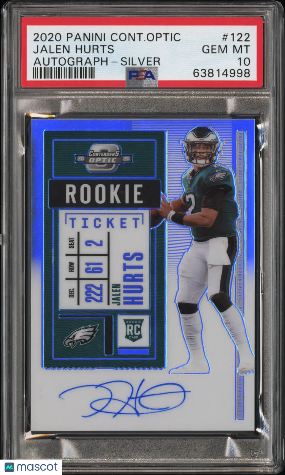 2020 Panini Contenders Optic Jalen Hurts RC Rookie Ticket Auto Silver PSA 10