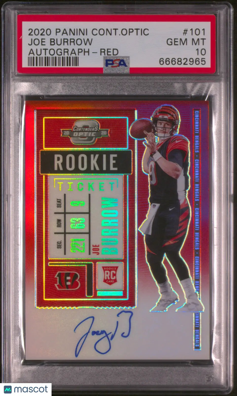 2020 Panini Contenders Optic Joe Burrow RC Rookie Ticket Auto Red PSA 10 /199