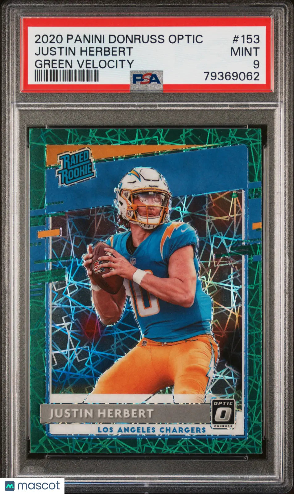 2020 Donruss Optic Justin Herbert RC Green Velocity PSA 9