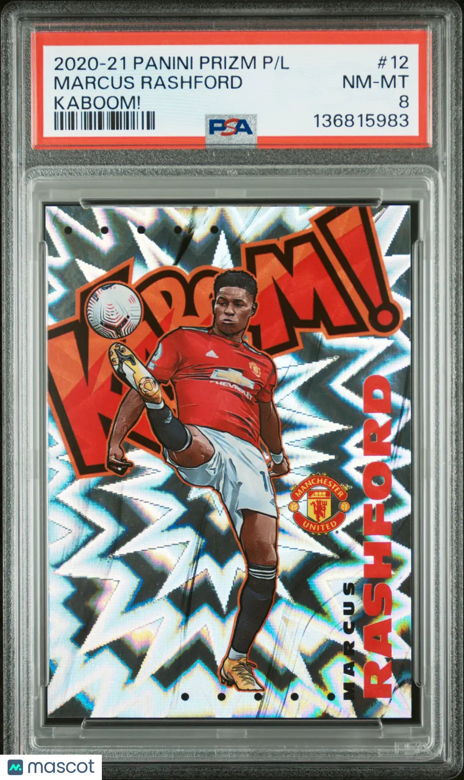 2020 Panini Prizm Premier League Kaboom! Marcus Rashford #12 PSA 8