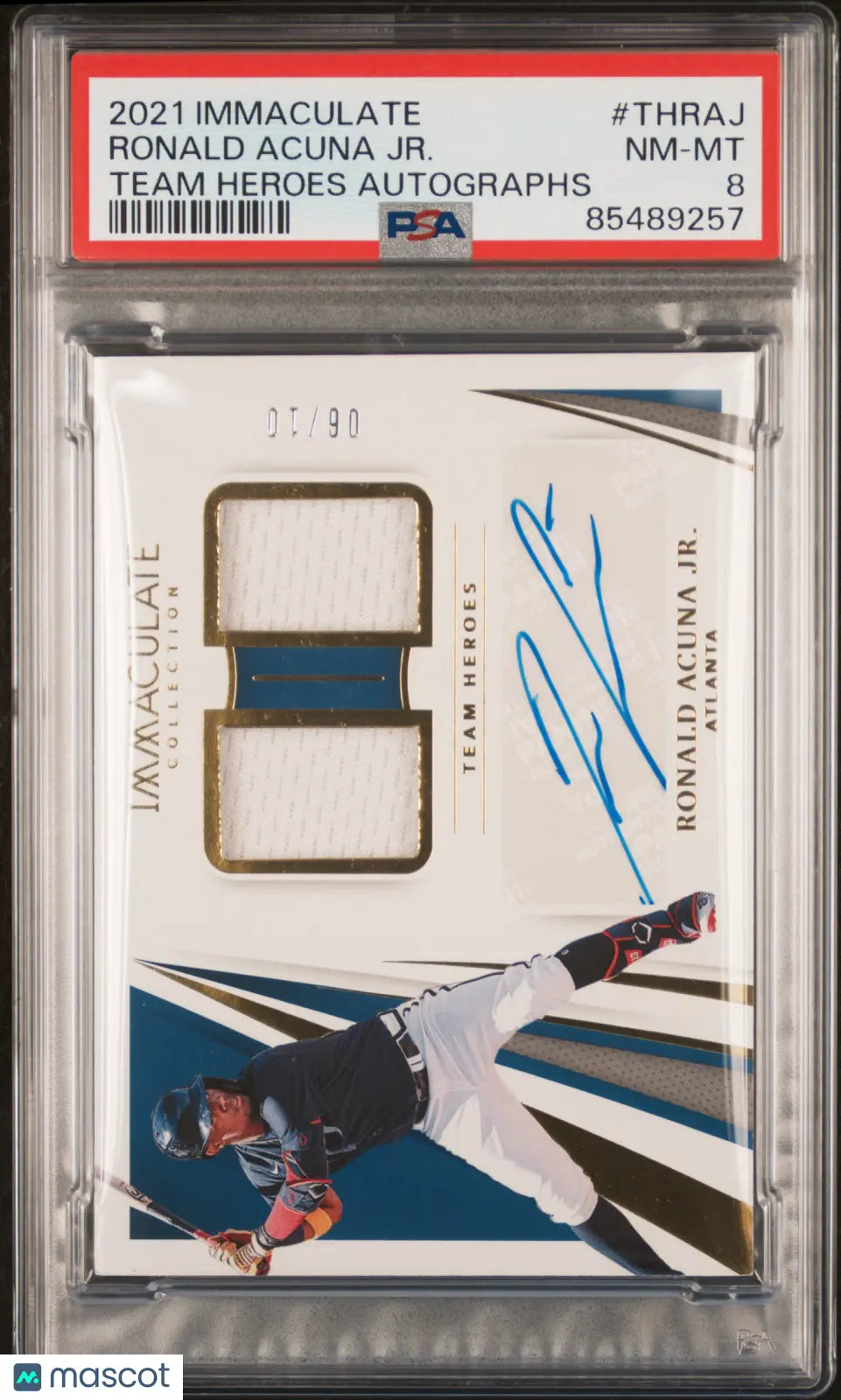 2021 Panini Immaculate Team Heroes Dual Patch Auto Ronald Acuna JR. /10 PSA 8
