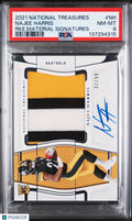 2021 Panini National Treasures Rookie Material Patch Auto Najee Harris /99 PSA 8