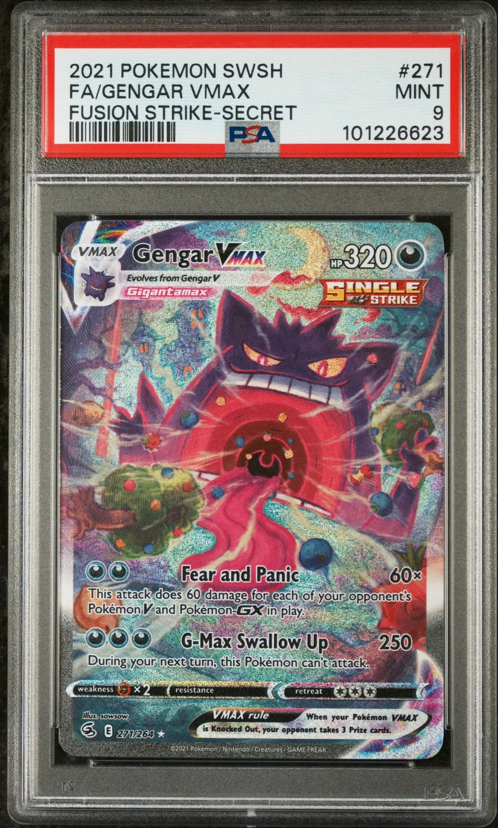 2021 Pokemon Sword & Shield Fusion Strike Gengar VMAX -Secret Fa PSA 9 271/264