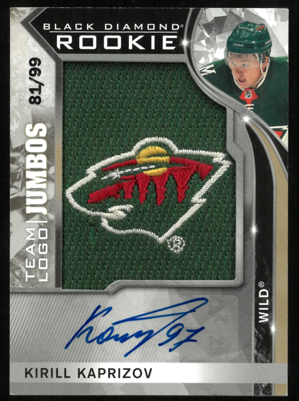 2021 UD Black Diamond Team Logo Jumbos Kirill Kaprizov Autograph Rookie RC /99