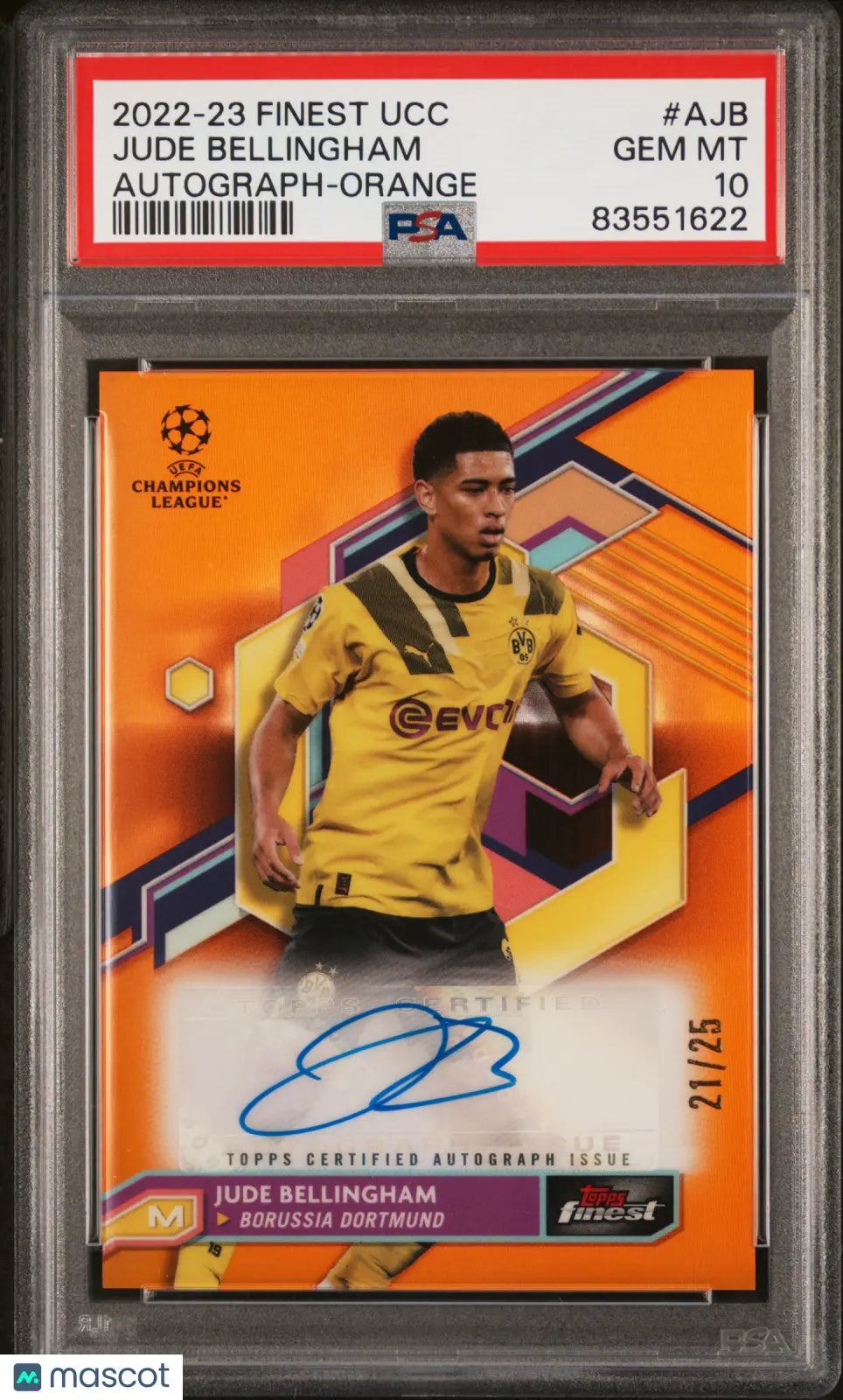 2022-23 Topps Finest UCC Auto Jude Bellingham Orange Refractor /25 PSA 10
