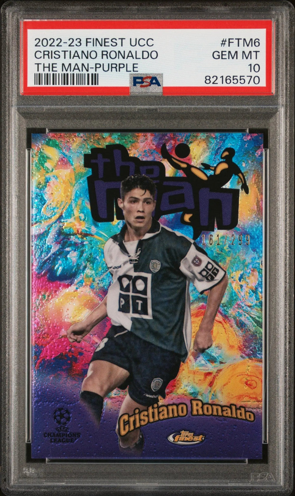 2022-23 Topps Finest UCC The Man Cristiano Ronaldo Purple Refractor /299 PSA 10