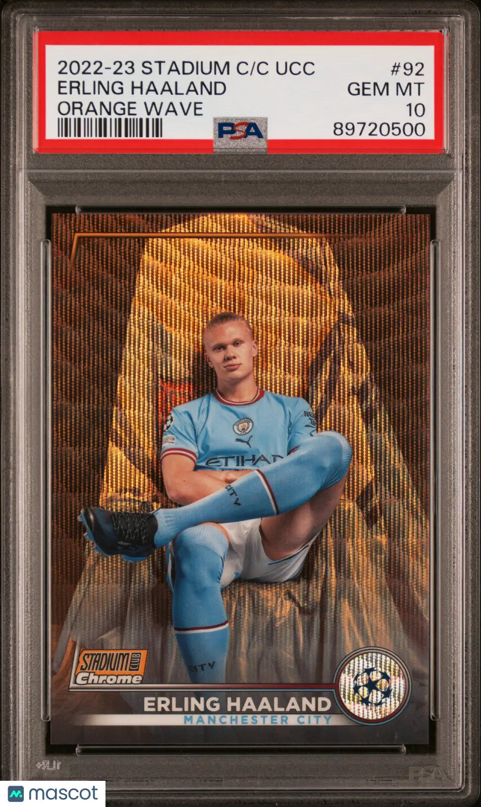 2022-23 Topps Stadium Club Chrome UEFA CC Erling Haaland Orange Wave PSA 10 /25