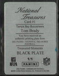 2022 Panini Chronicles National Treasure Tom Brady Treasure Moments Black Plate 1/1