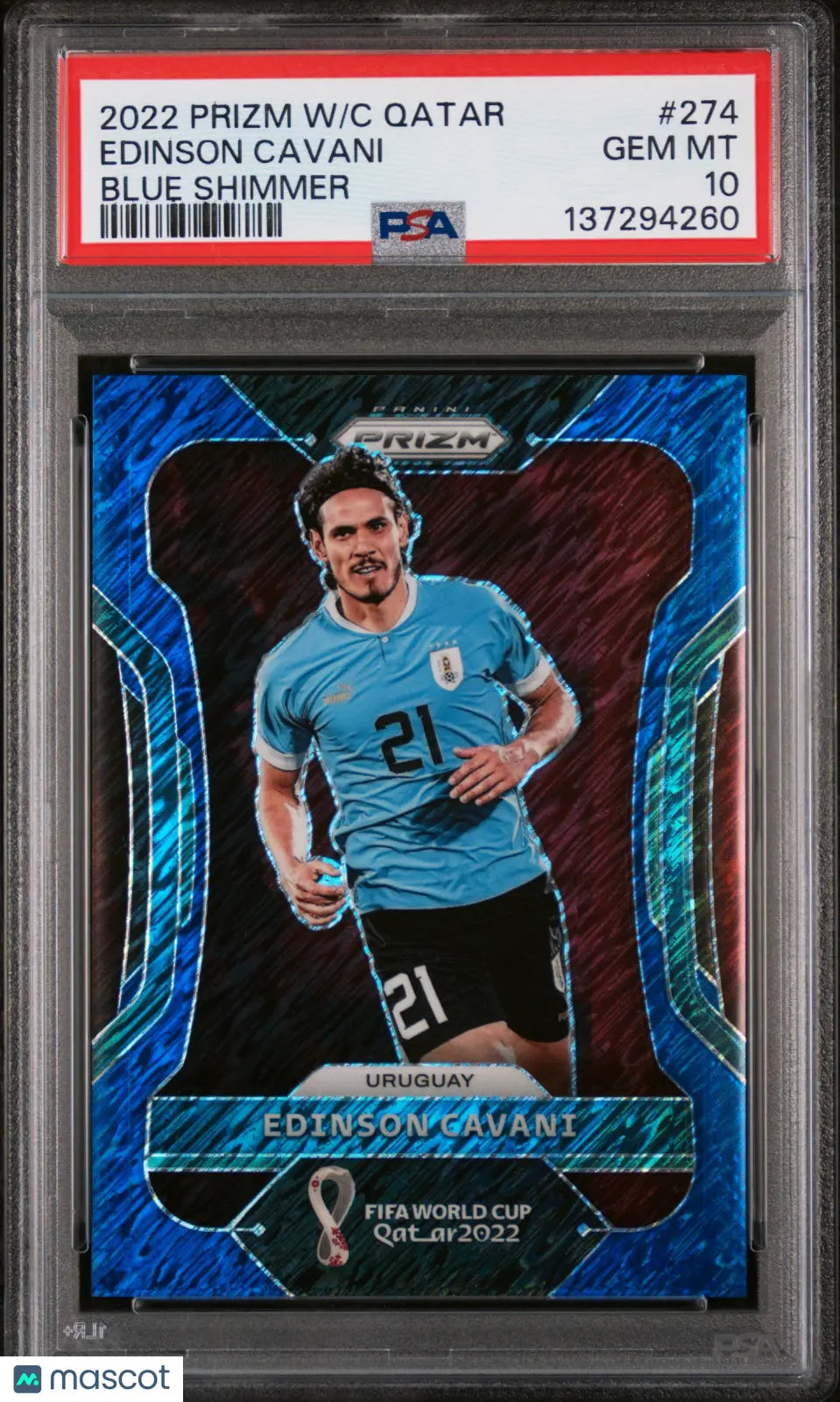 2022 Panini Prizm World Cup Qatar Blue Shimmer Edinson Cavani #274 /5 PSA 10
