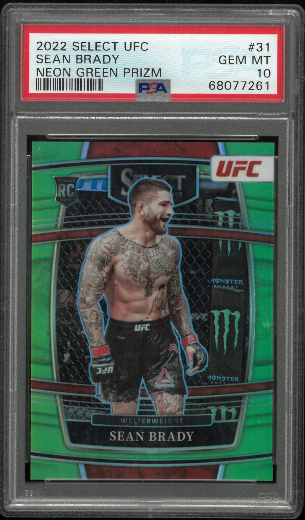 2022 Panini Select UFC Sean Brady #31 Neon Green Prizm PSA 10