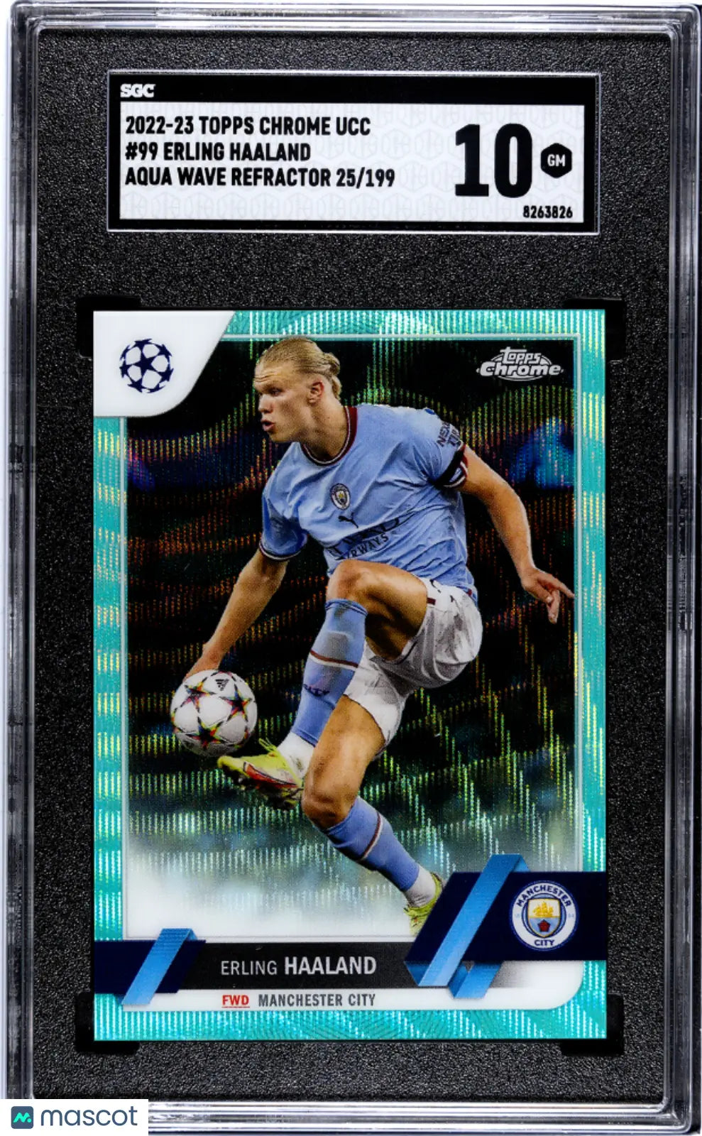 2022 Topps Chrome UCC Aqua Wave Refractor Erling Haaland #99 /199 SGC 10