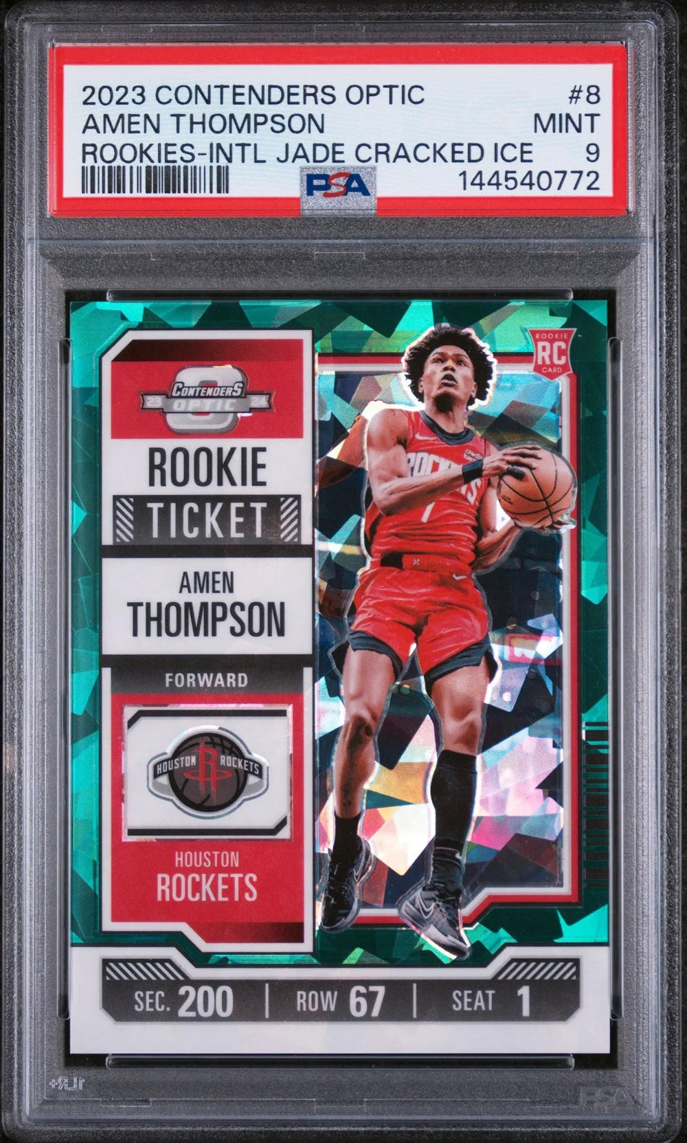 2023 Panini Contenders Optic Jade Ice Rookie Ticket Amen Thompson /5 PSA 9