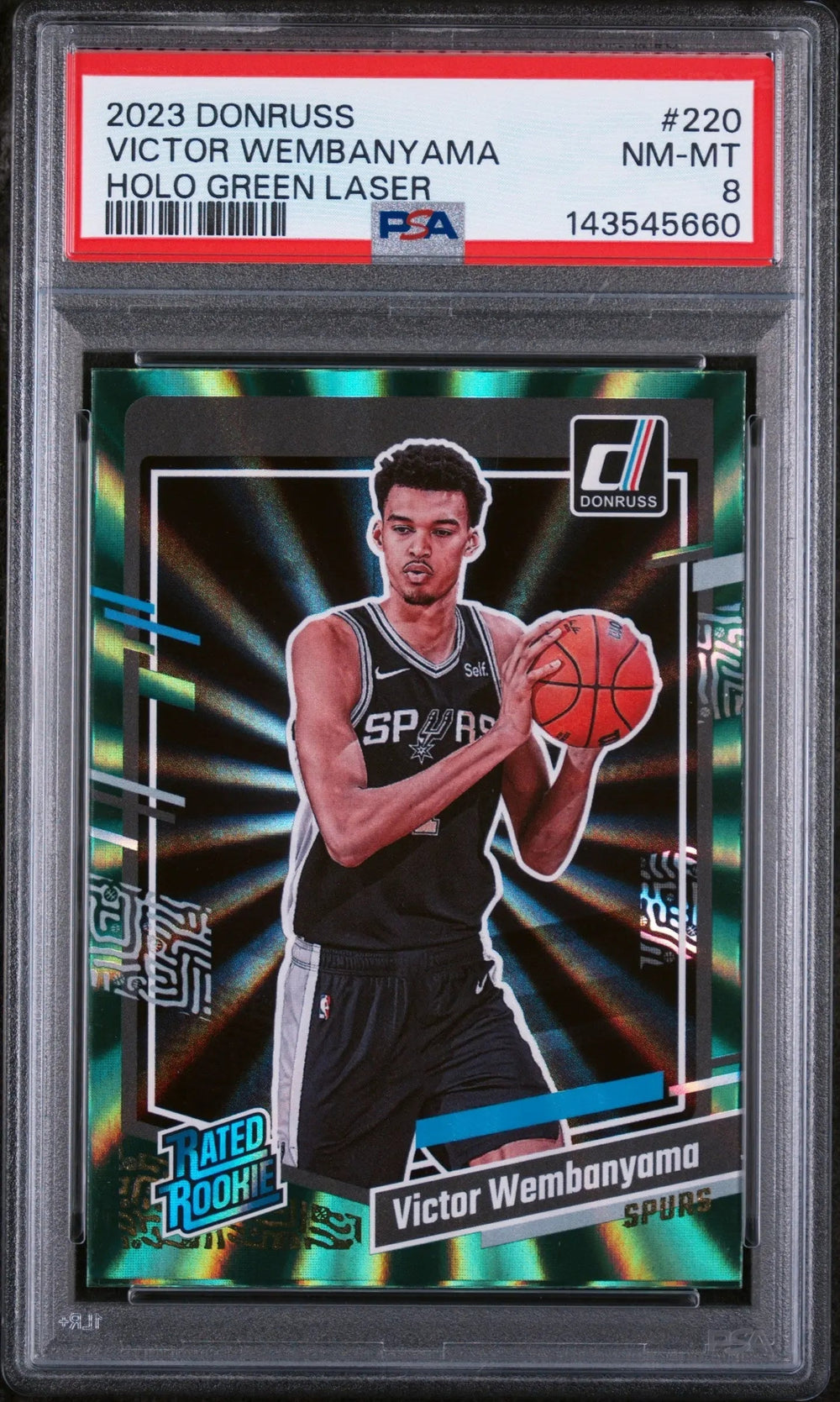 2023 Panini Donruss Rated Rookie Victor Wembanyama Holo Green Laser RC PSA 8