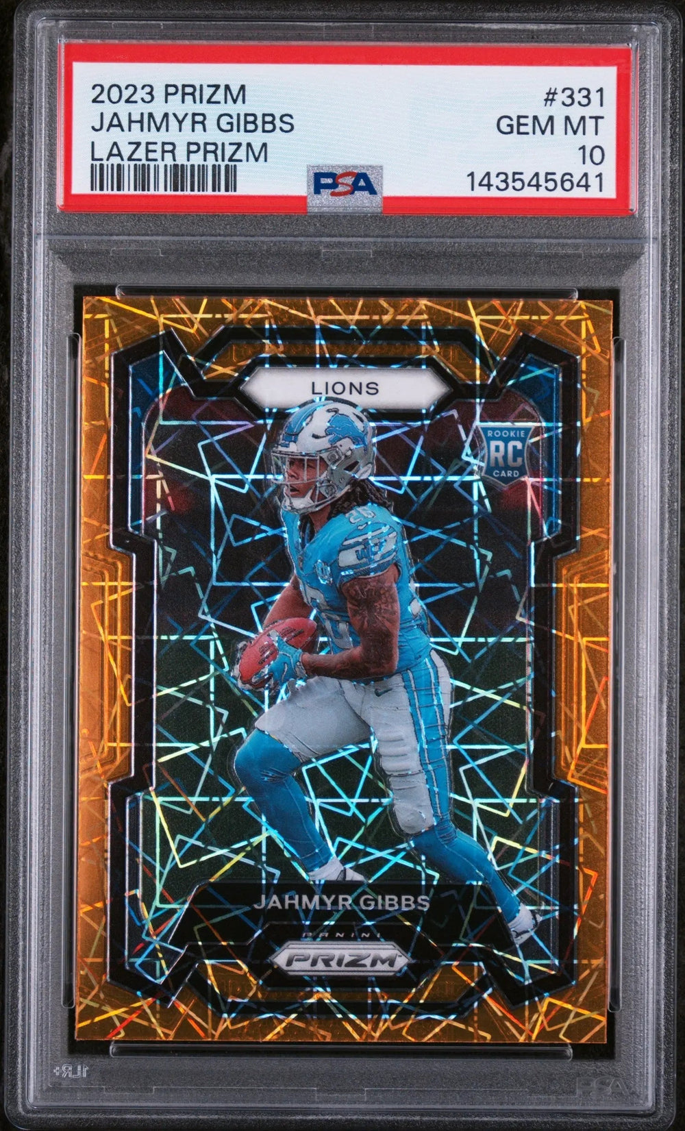 2023 Panini Prizm Rookie Jahmyr Gibbs Orange Lazer RC PSA 10