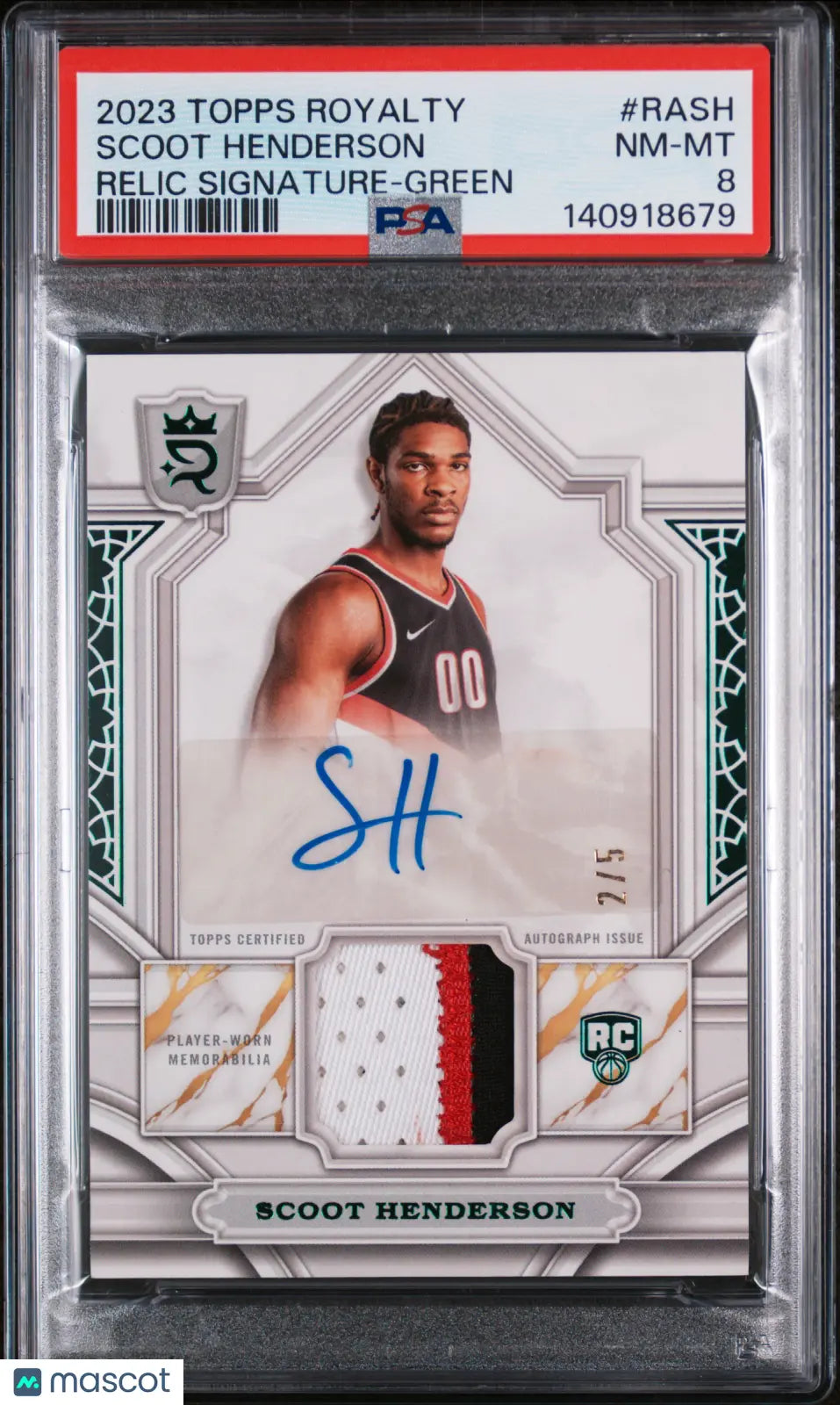 2023 Topps Royalty Relic Signatures Scoot Henderson #RASH Green 2/5 PSA 8