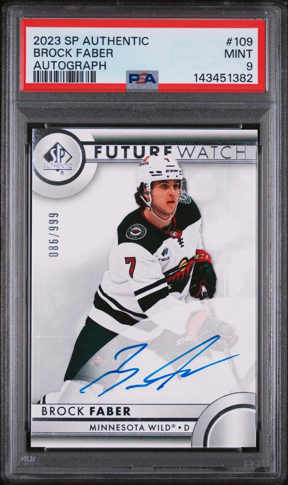 2023 UD SP Authentic Future Watch Rookie Autograph Brock Faber Auto/999 RC PSA 9