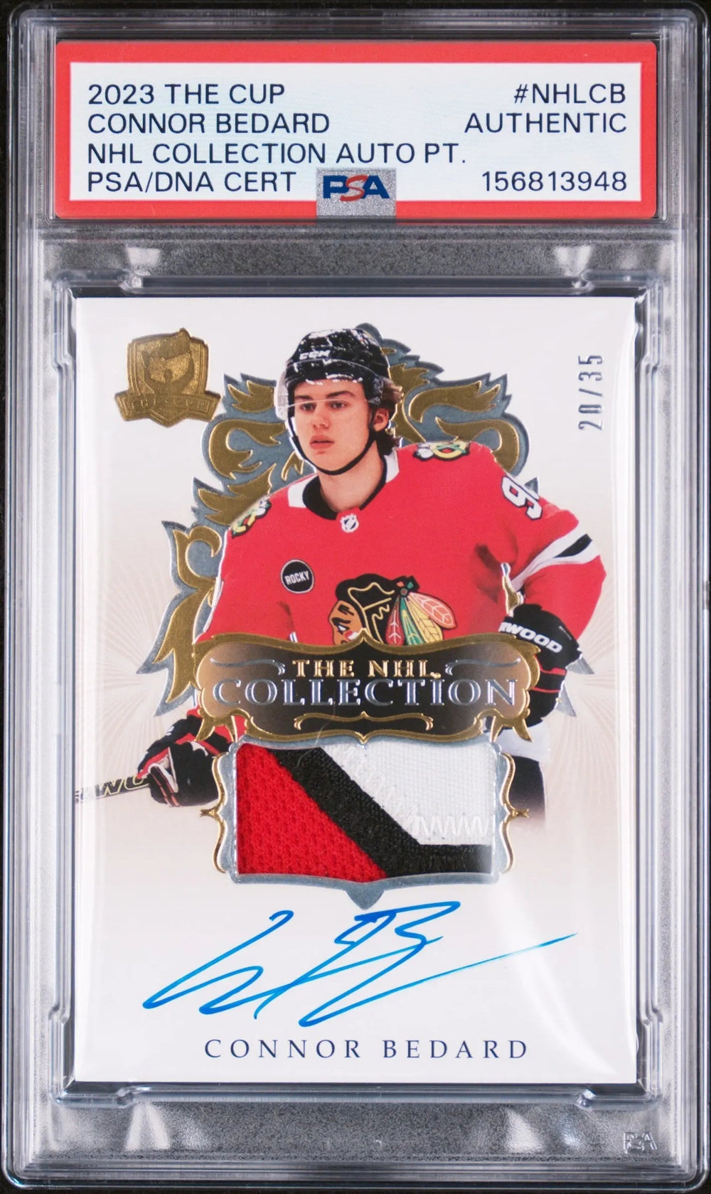 2023 UD The Cup The NHL Collection Auto Patch Connor Bedard RC /35 PSA Authentic