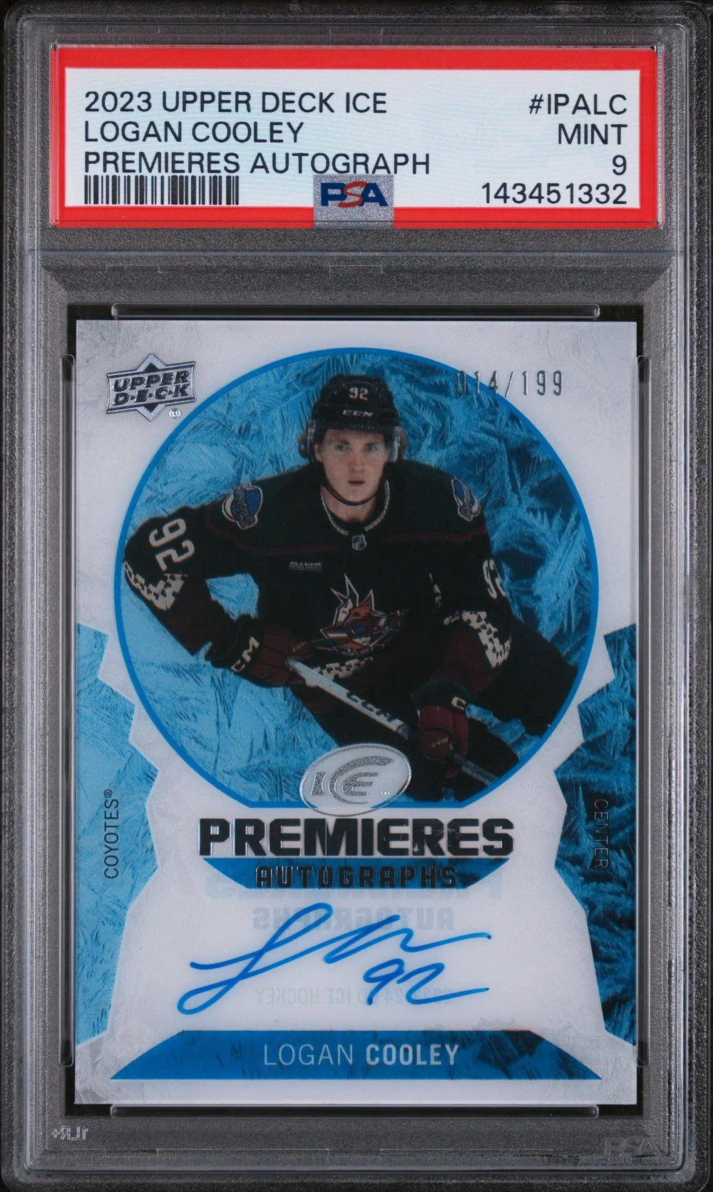 2023 Upper Deck Ice Ice Premieres Autographs Logan Cooley Auto /199 PSA 9