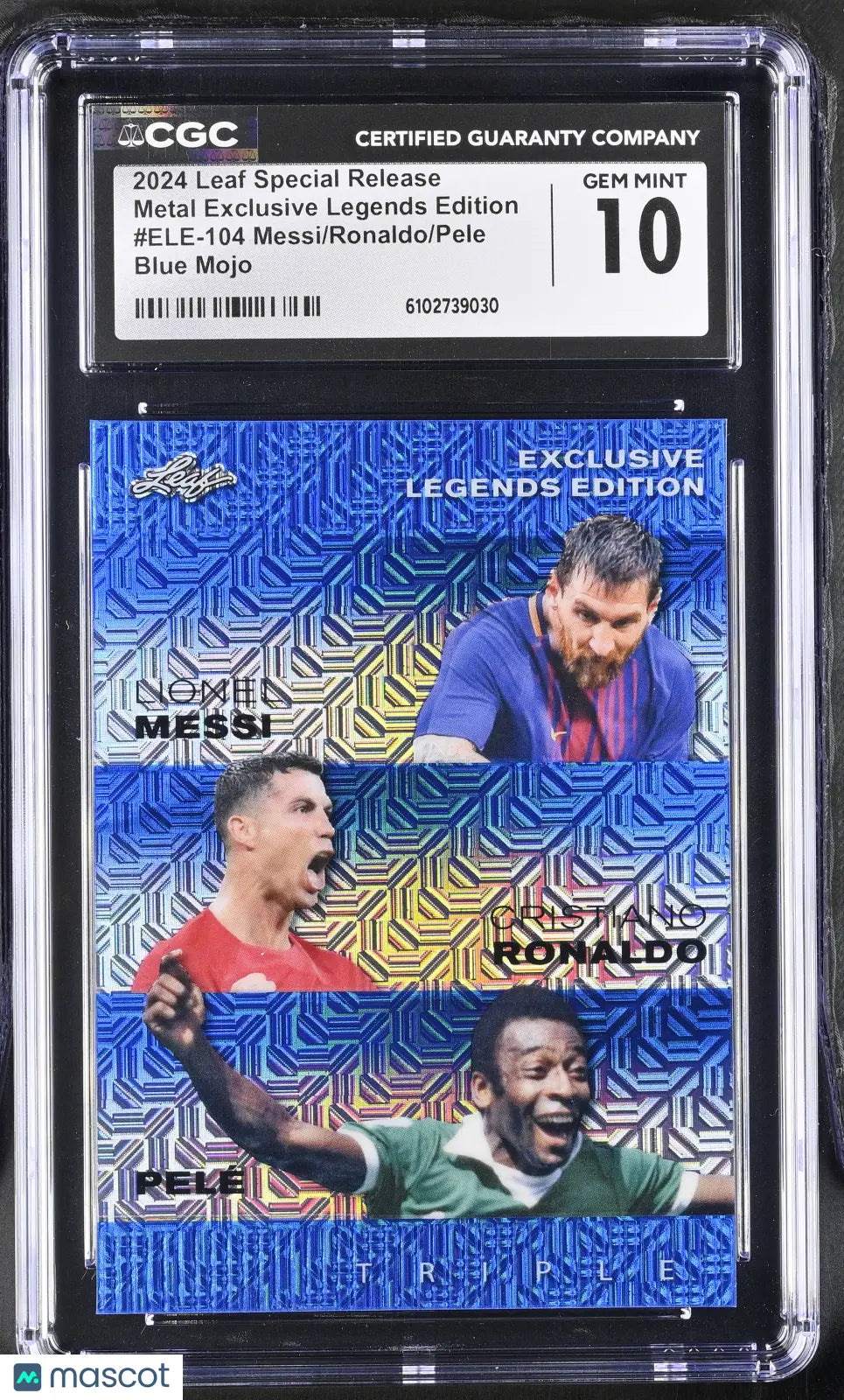 2024 Leaf Special Release Pele Ronaldo Messi Blue Mojo Metal Legends CGC 10 /20