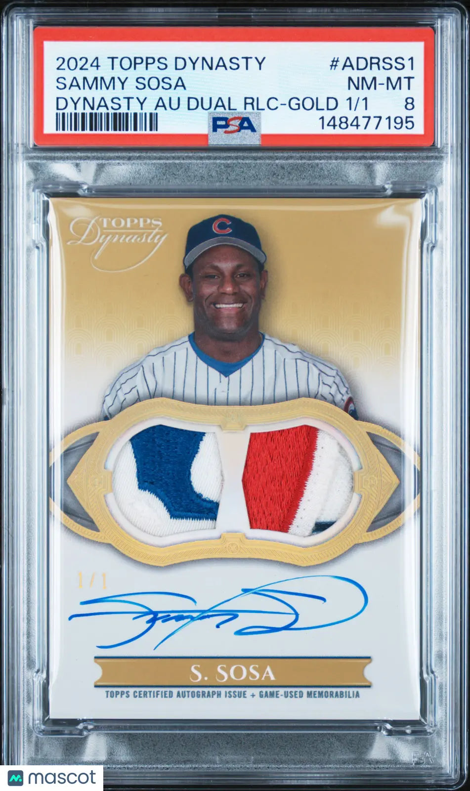 2024 Topps Dynasty Baseball Dynasty Dual Patch Auto Sammy Sosa Gold 1/1 PSA 8