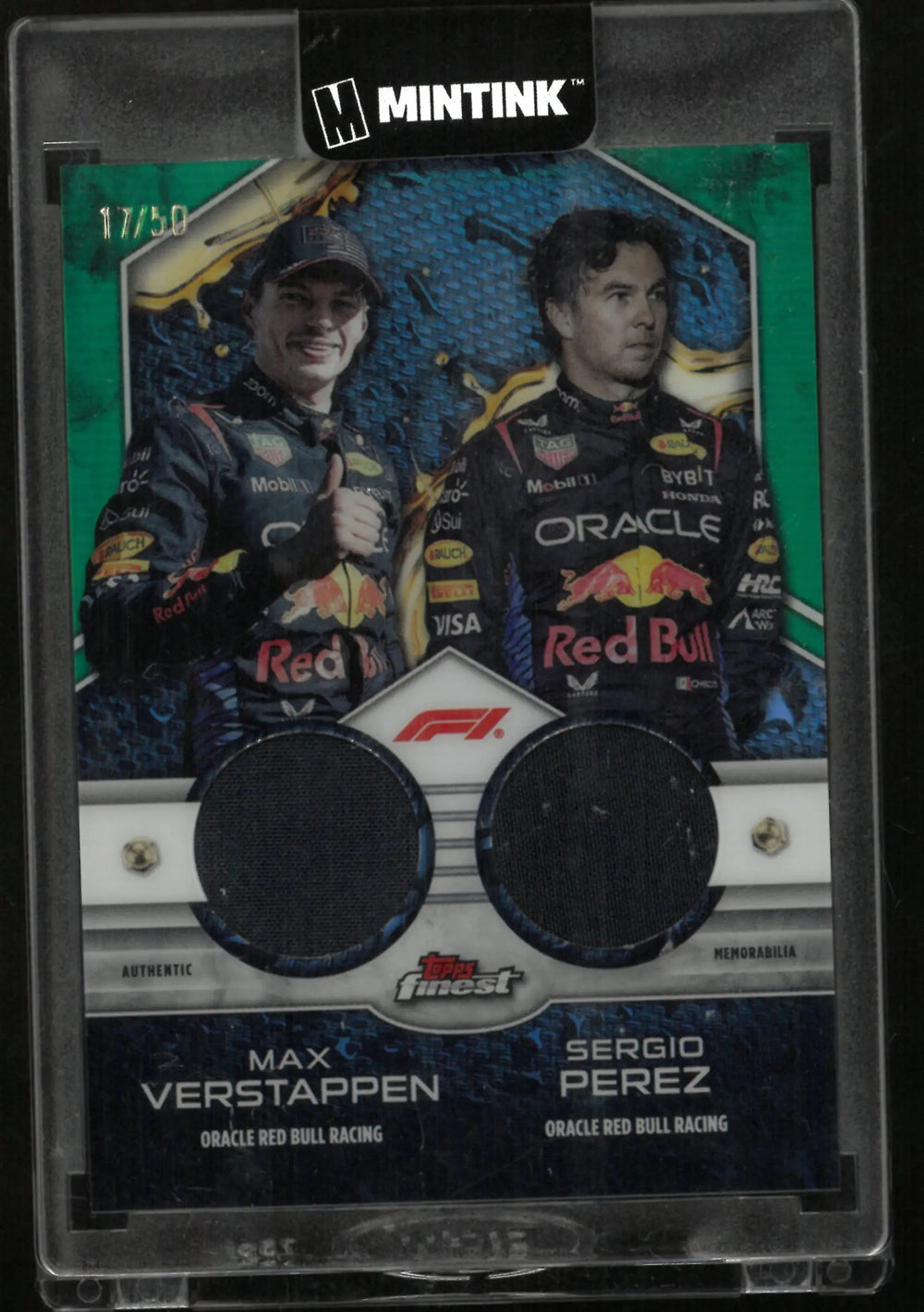 2024 Topps Finest F1 Duos Relics Max Verstappen/ Segio Perez Patch /50 Green