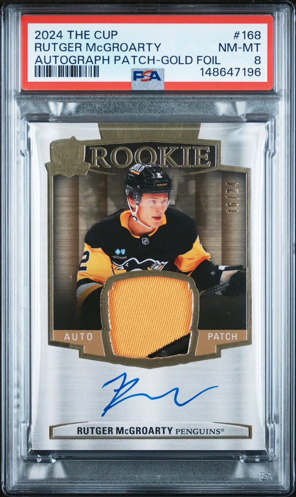 2024 UD The Cup Rutger McGroarty RC Rookie Patch Auto Gold Foil PSA 8 /24