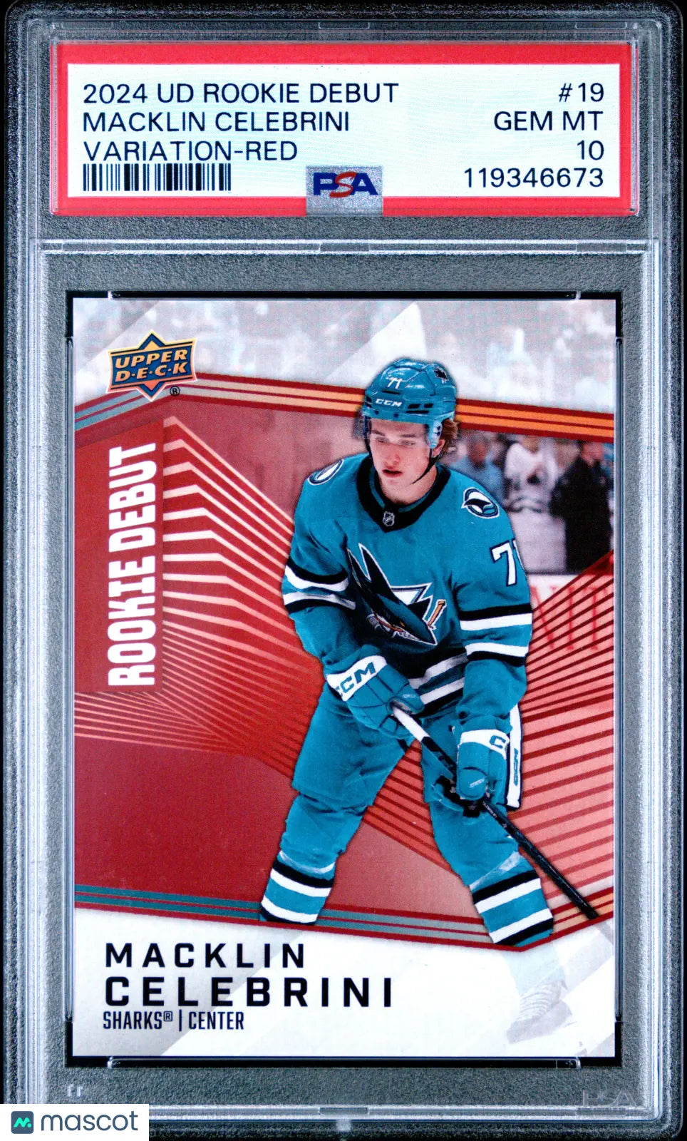 2024 Upper Deck Rookie Debut Macklin Celebrini Variation Red RC PSA 10