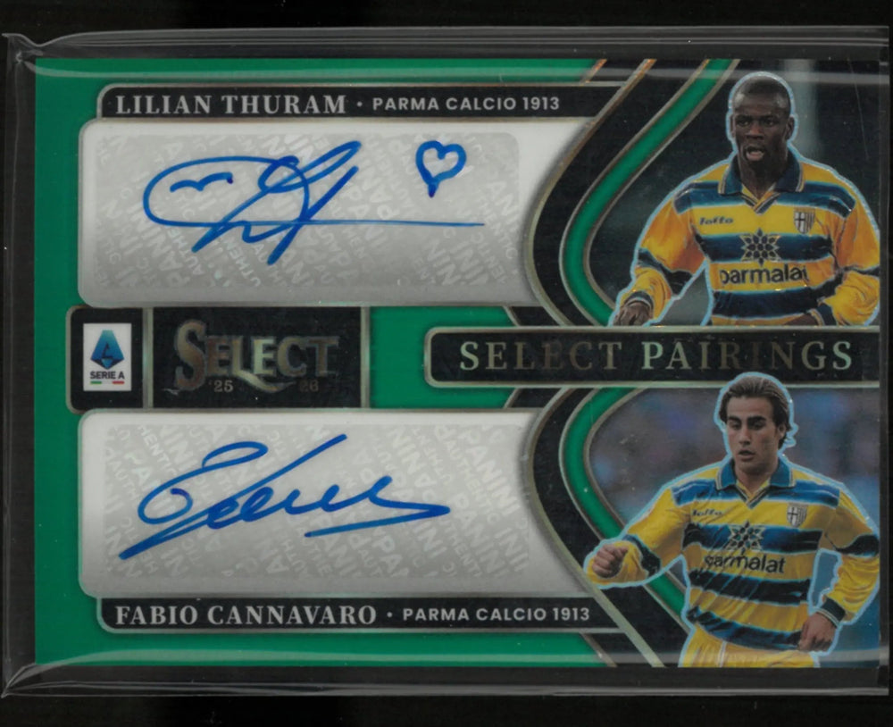 2025-26 Panini Select Pairings Autograph Lilian Thuram/Fabio Cannavaro Green /5