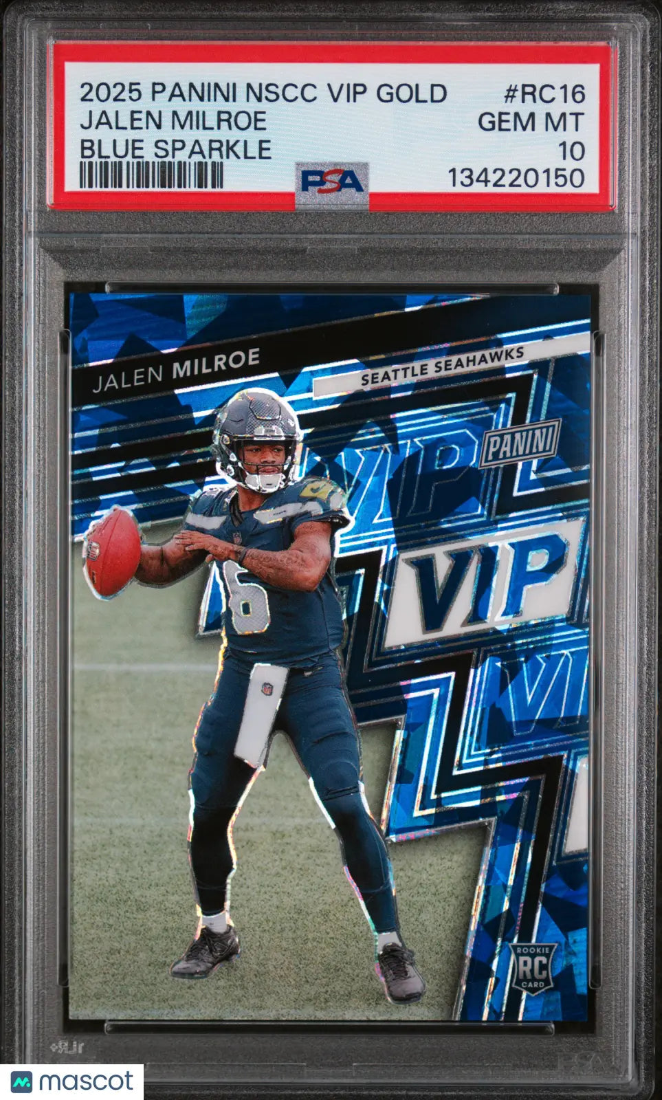 2025 Panini Collectors Convention VIP Gold Jalen Milroe Blue Sparkle RC PSA 10