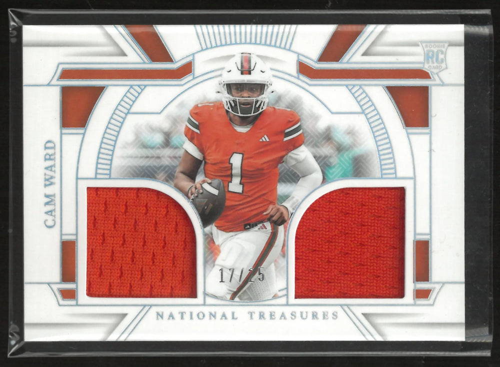 2025 Panini National Treasure Saturday Collegiate Cam Ward Dual Patch RC /25