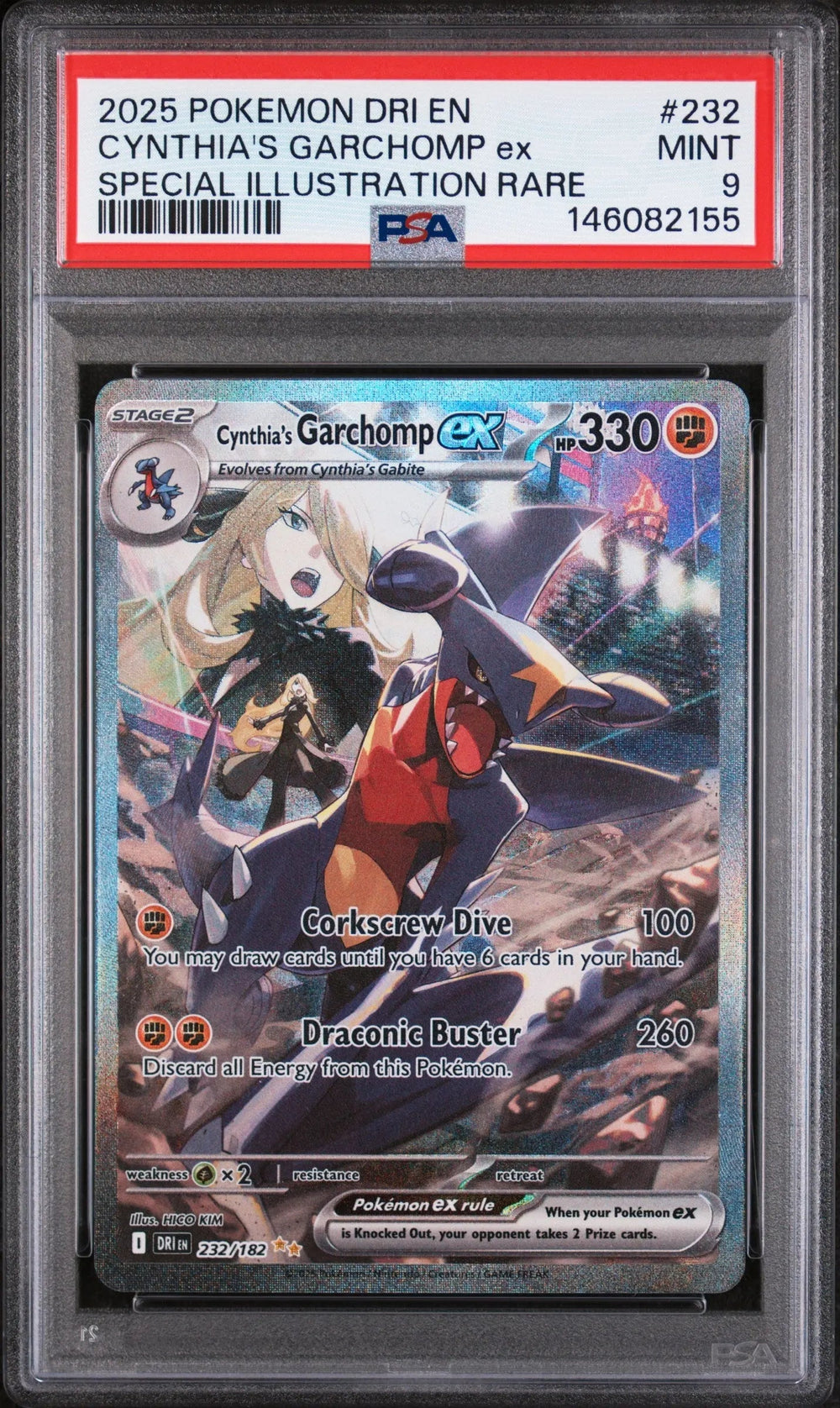 2025 Pokemon Destined Rivals Cynthia's Garchomp EX SIR PSA 9 232/182