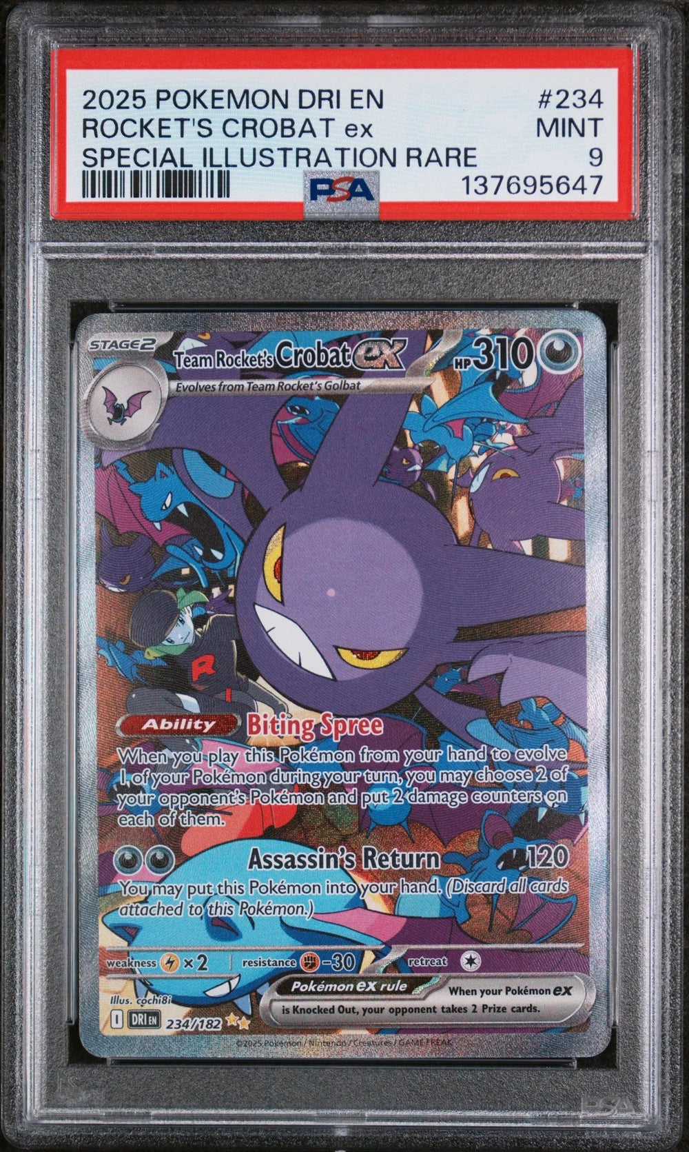 2025 Pokemon Destined Rivals Rocket's Crobat EX SIR PSA 9 234/182