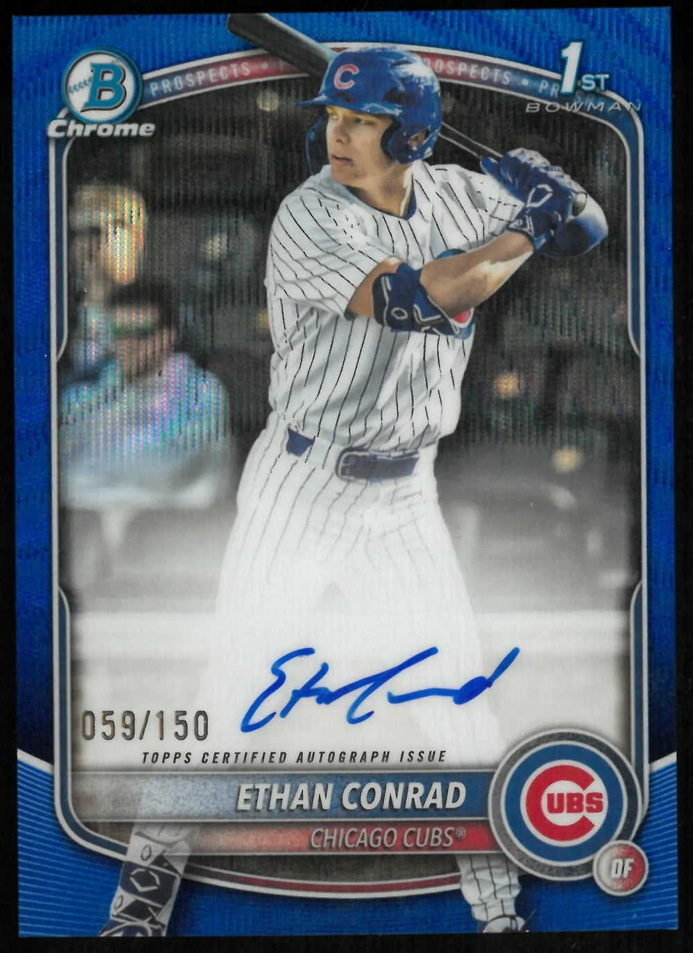 2025 Topps 1st Bowman Chrome Prospects Auto Blue Wave Ethan Conrad /150