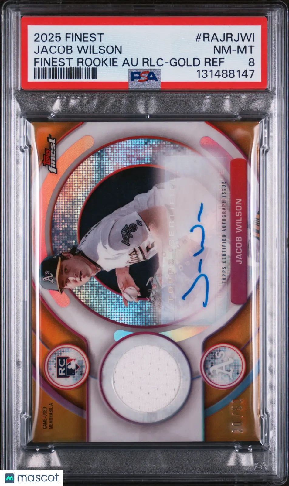 2025 Topps Finest Rookie Auto Relic Jacob Wilson Gold Refractor /50 PSA 8